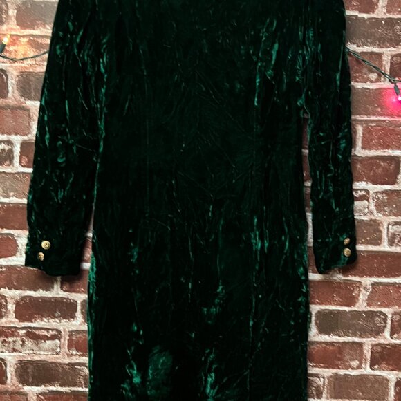 VTG Zakura Emerald Green Crushed Velvet Midi Dress Jeweled Epaulettes Size 8 - Picture 8 of 10